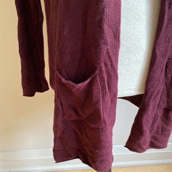 𝅺t Tahari BNWOT Small Ribbed Burgundy Open Cardigan NEW Front Pockets Cashmere - Picture 3 of 7